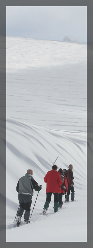 Randonnée raquettes à neige au Pâquis des Hautes Fées au Hohneck avec les accompagnateurs en montagne du Refuge du Sotré.