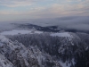Lecver du jour sur la Martinswand et les Trois-Fours en hiver depuis le col de Falimont.